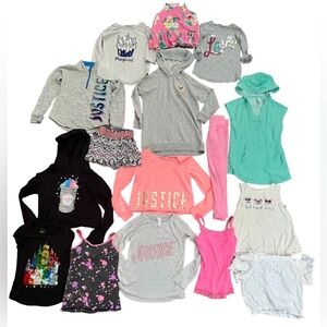 Justice girls clothing bundle 14 pieces Sz 6/7 shirts skirt leggings
